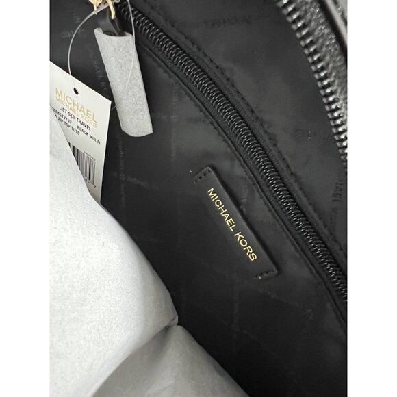 Michael Kors Jet Set Travel Large Tote Bag In Beige & Black Canvas - Picture 6 of 13